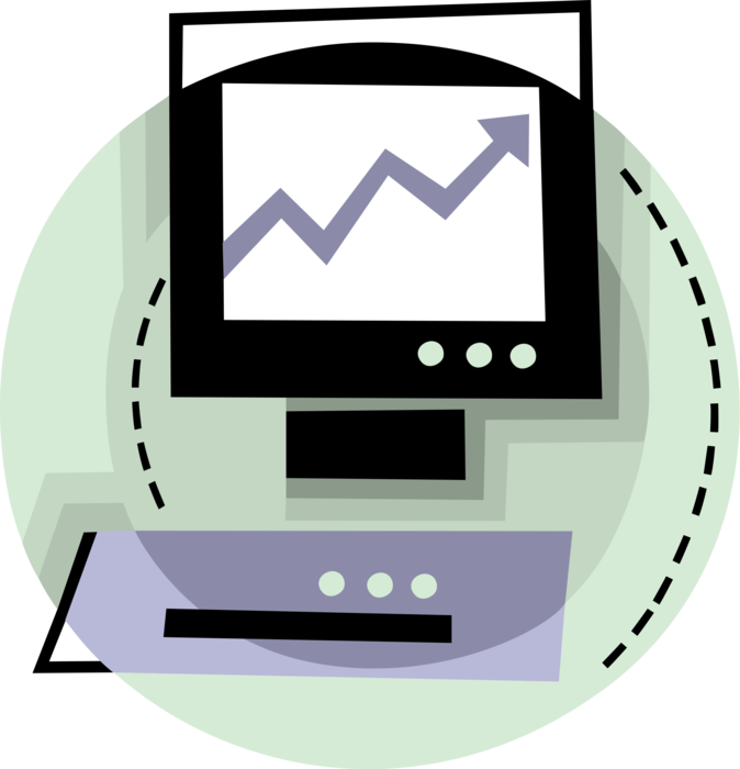 Vector Illustration of Computer with Infographic Chart Diagram Graphical Representation of Data