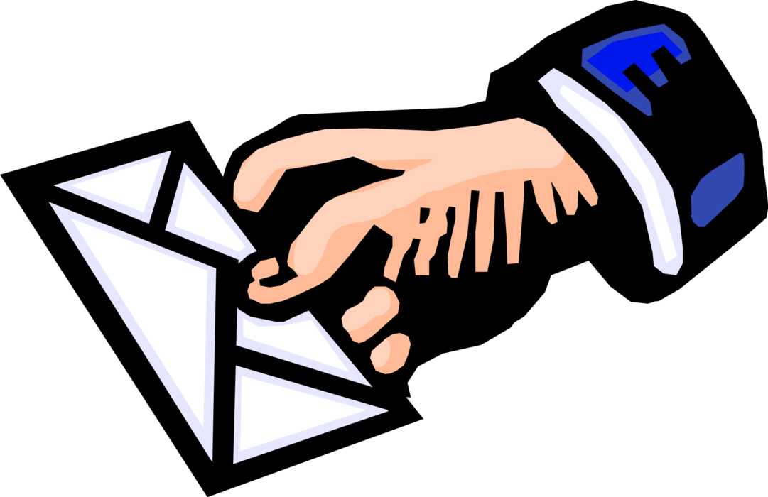 Vector Illustration of Hand Delivers Post Office Mail or Postal Airmail Envelope Letter