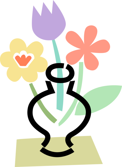 Vector Illustration of Cut Garden Flowers in Vase