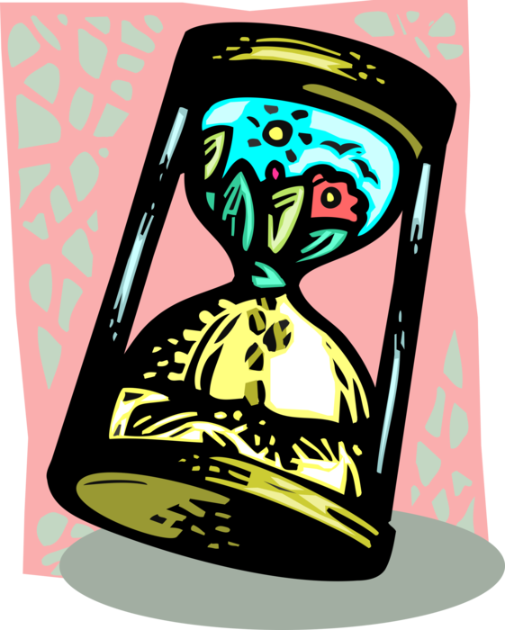 Vector Illustration of Time Running Out for Environment in Hourglass or Sandglass, Sand Timer