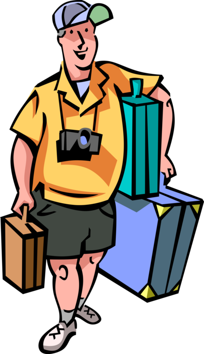 Vector Illustration of Globe-Trotting Holiday Vacation Traveler Embarks on New Adventures with Suitcase Luggage