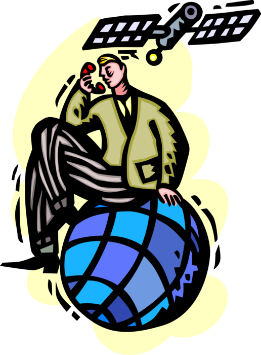 Vector Illustration of Businessman Benefits From Satellite Telecommunications Services