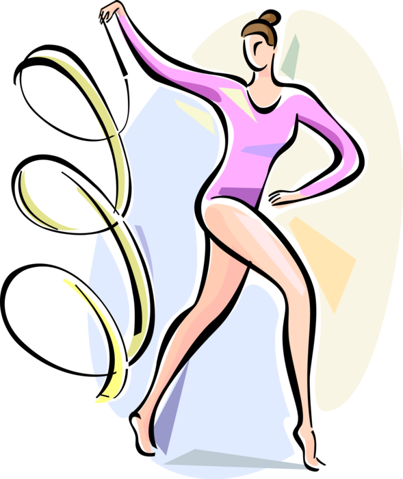 Vector Illustration of Artistic Gymnastics Gymnast Performs Floor Routine with Ribbon 