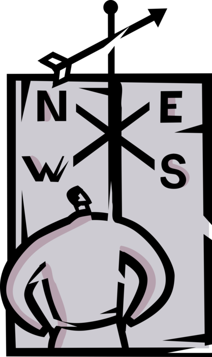 Vector Illustration of Businessman Senses Winds of Change with Weather Vane or Weathercock Direction Indicator