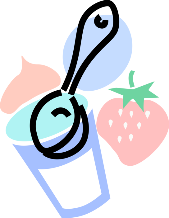 Vector Illustration of Gelato Ice Cream Frozen Dessert with Fruit Strawberry and Spoon
