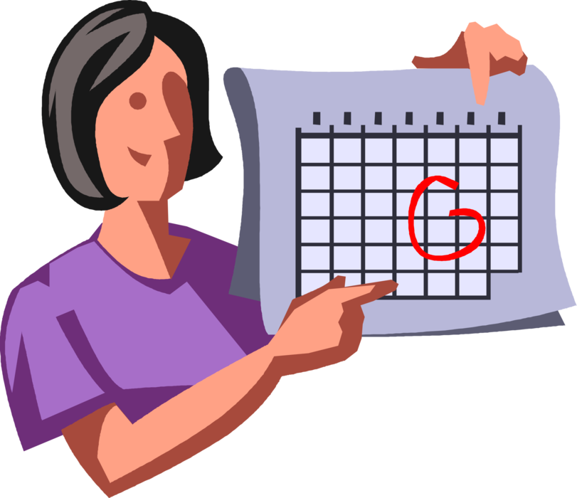 Vector Illustration of Businesswoman Circles Important Date on Calendar