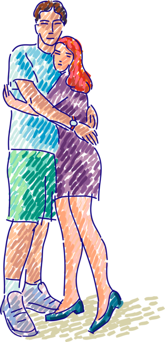 Vector Illustration of Romantic Boyfriend and Girlfriend Couple in Loving Relationship Embrace and Hug