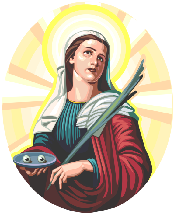 Vector Illustration of Saint Lucy, Patron Saint of the Blind and those with Eye-Trouble, Roman Catholic Saint