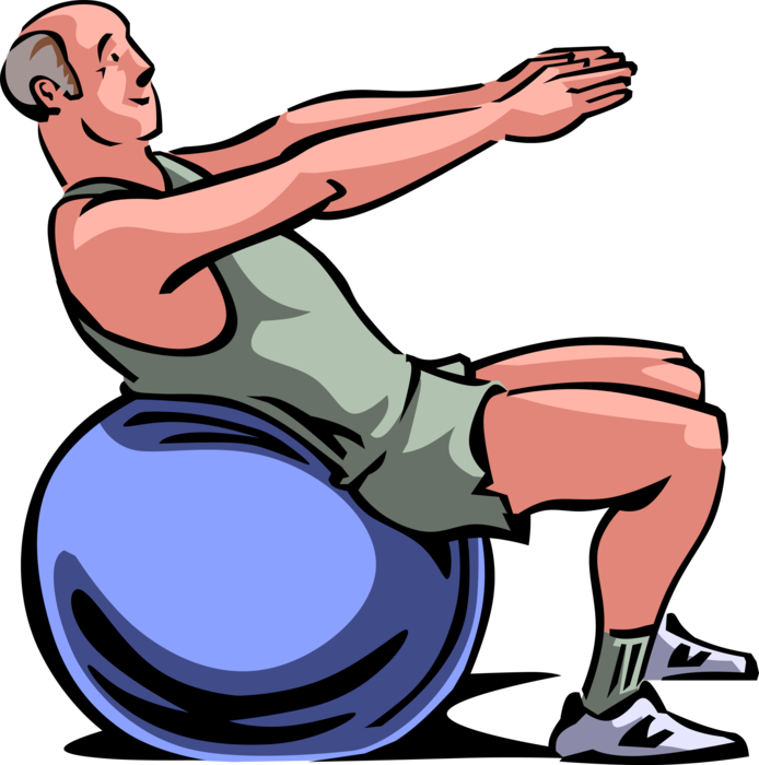 Vector Illustration of Retired Elderly Senior Citizen with Physical Fitness Workout Exercise Ball or Swiss Ball