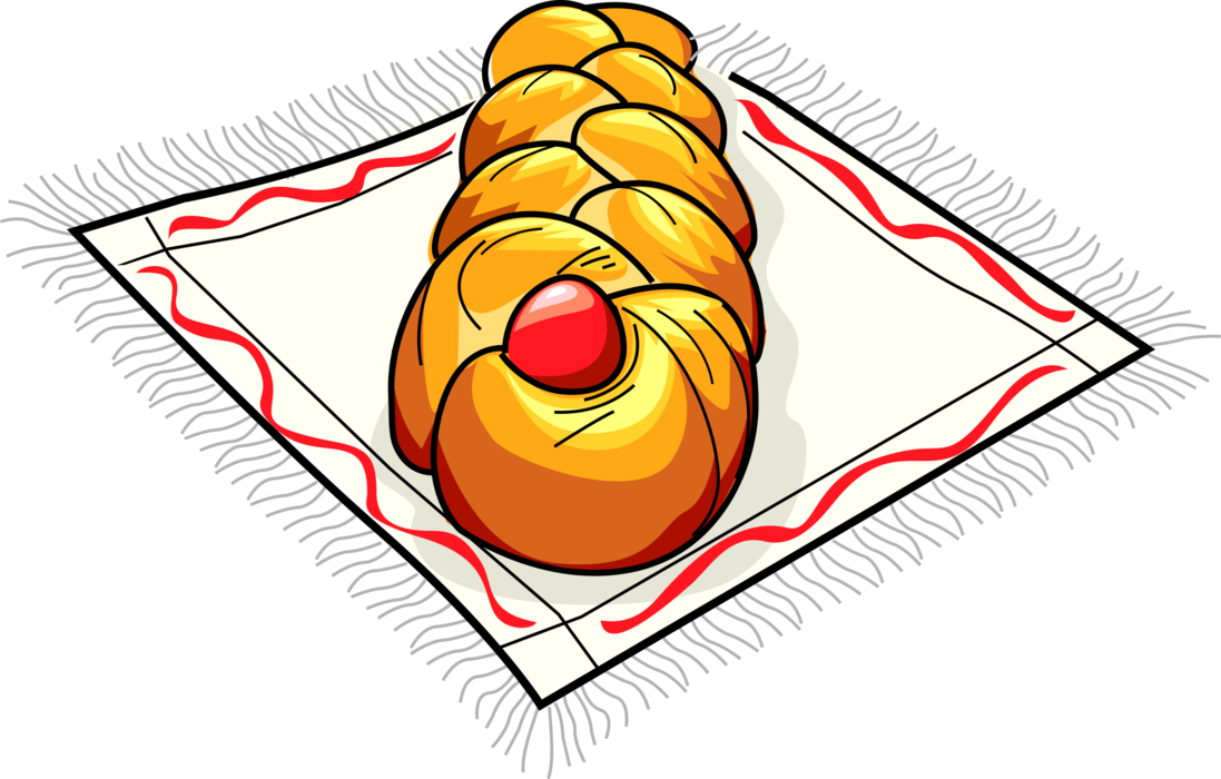 Vector Illustration of Russian Cuisine Braided Easter Bread with Easter Egg