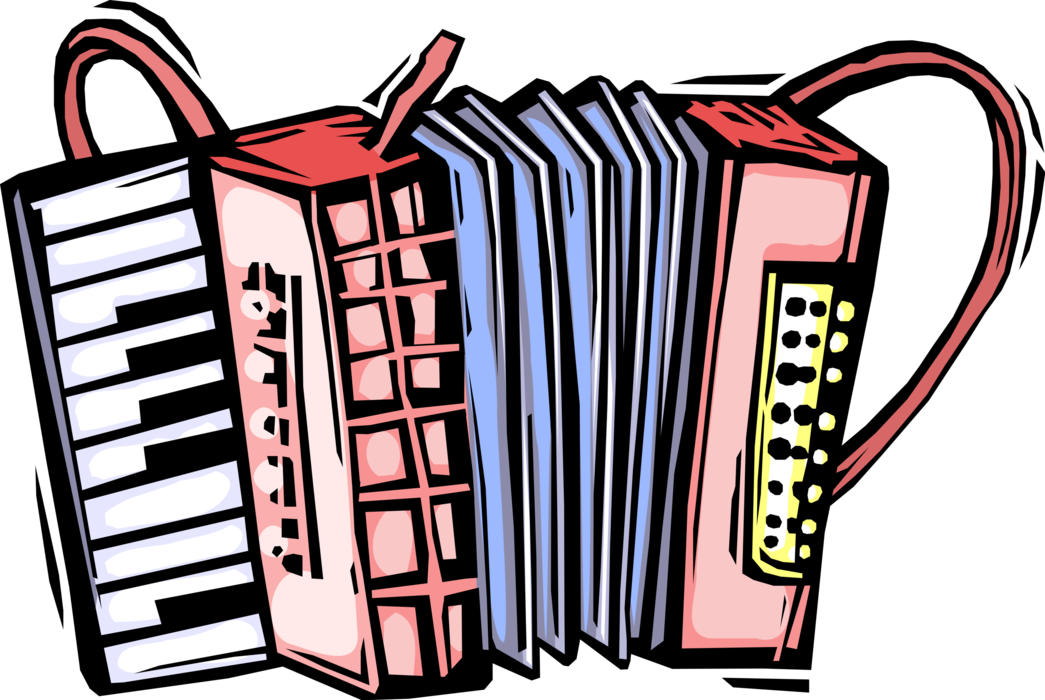 Vector Illustration of Accordion Bellows-Driven Musical Instrument