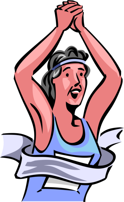 Vector Illustration of Retired Elderly Senior Citizen Crosses Finish Line after Running Marathon Race 