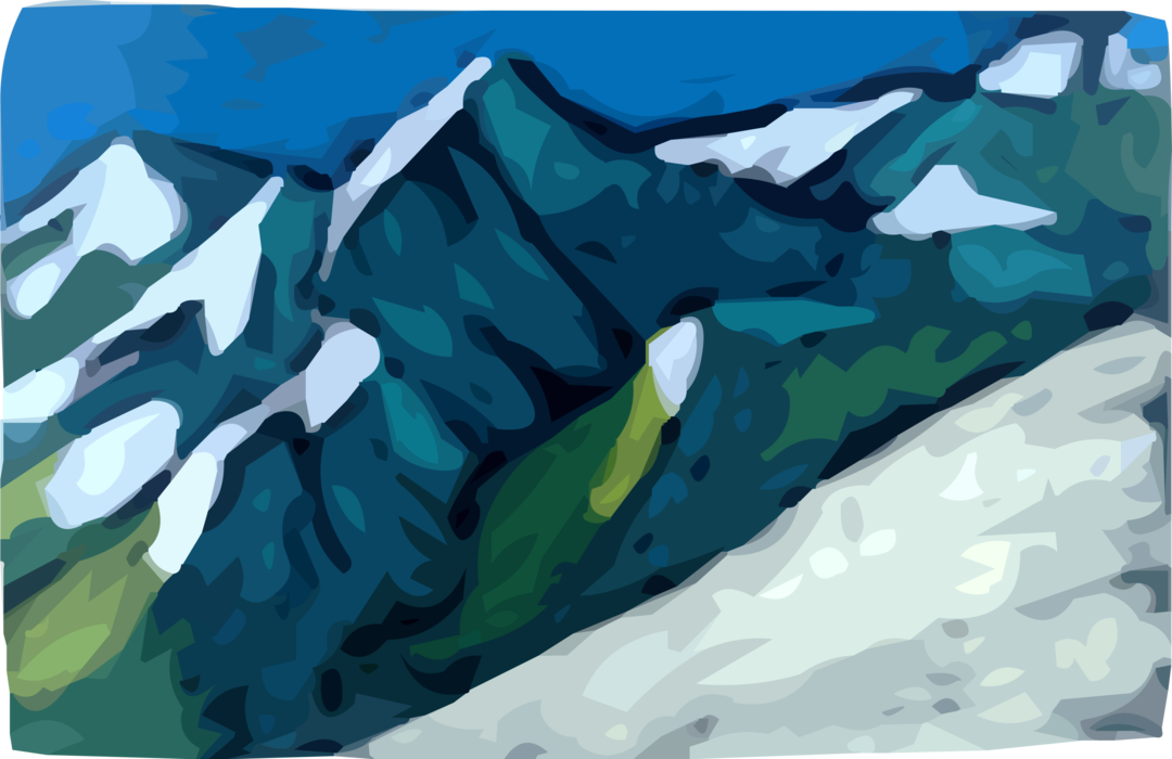 Vector Illustration of Mountain Range with Snow-capped Peaks
