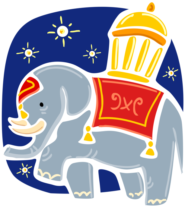 Vector Illustration of Asian Elephant in Indian Festival Parade with Howdah Carriage