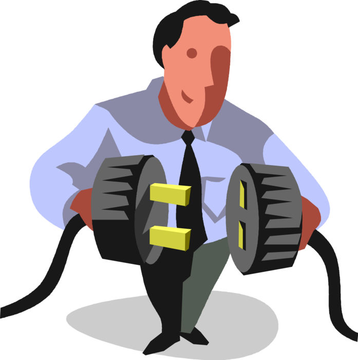Vector Illustration of Businessman Plugs In Electrical Connection Cords