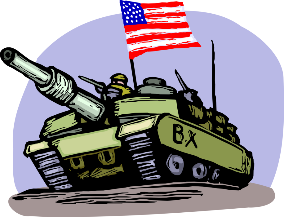 Vector Illustration of United States Army Armor Branch Tank Battalion Engage Enemy on Battlefield in War Operations