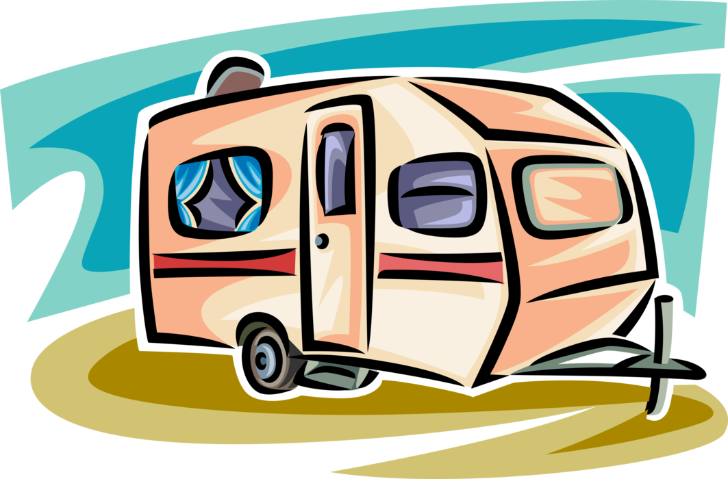 Vector Illustration of Outdoor Activity Camping Camper Trailer Motorhome Recreational Vehicle with Living Accommodation