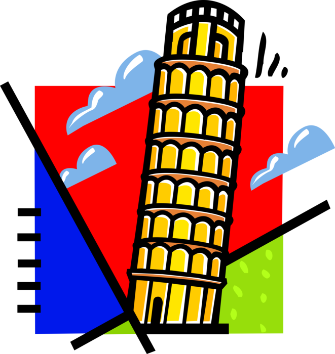 Vector Illustration of Leaning Tower of Pisa Campanile Freestanding Cathedral Bell Tower, Italy