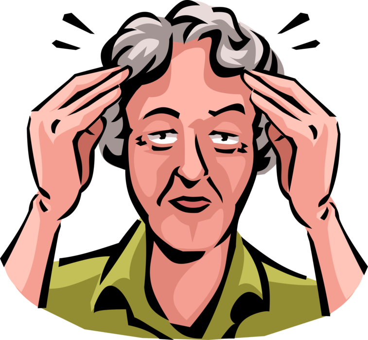 Vector Illustration of Retired Elderly Senior Citizen Massages Temples to Lessen pain of Migraine Headaches
