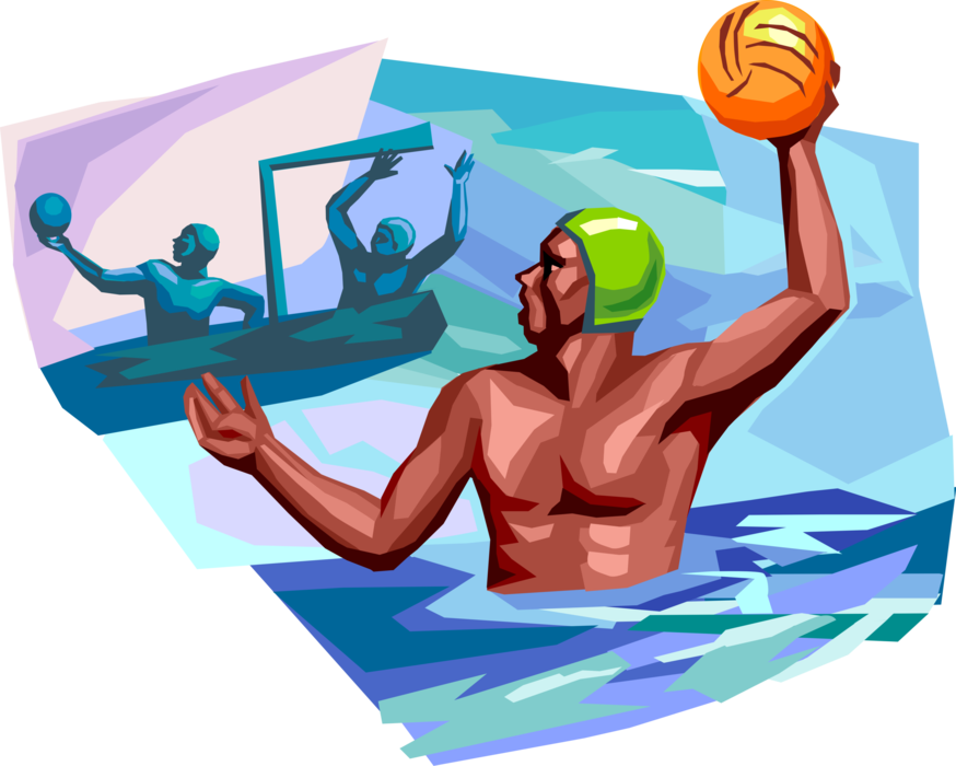 Vector Illustration of Water Polo Team Water Sport Player with Ball in Swimming Pool During Game