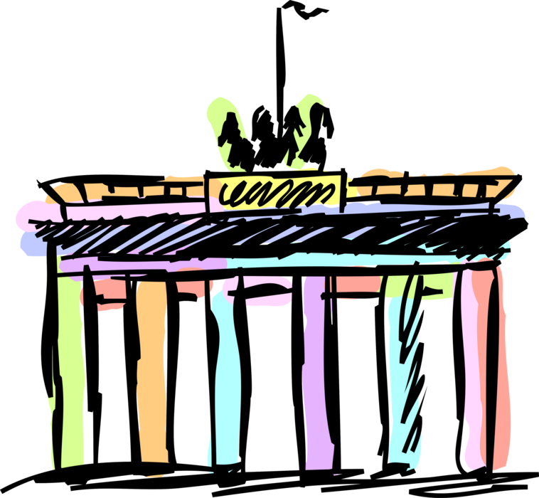 Vector Illustration of Brandenburg Gate, German Neoclassical Monument Landmark, Berlin, Germany 