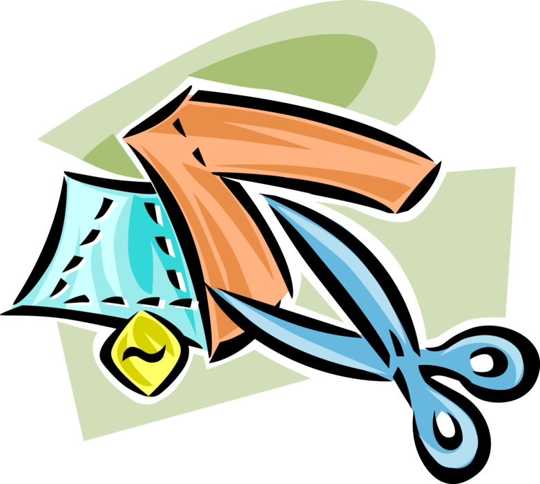 Vector Illustration of Fashion Design and Garment Industry Dressmaker Seamstress Scissors with Fabric