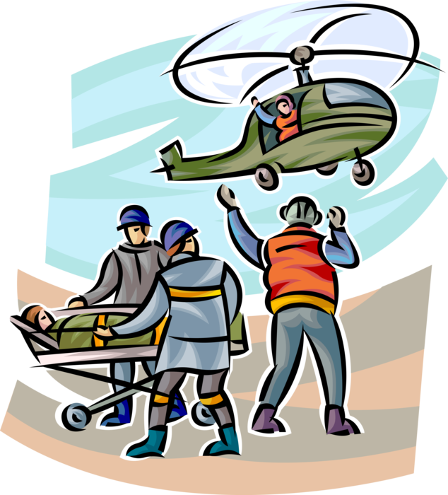 Vector Illustration of Medevac or Medivac Emergency Evacuation of Casualties to Hospital via Air Ambulance Helicopter