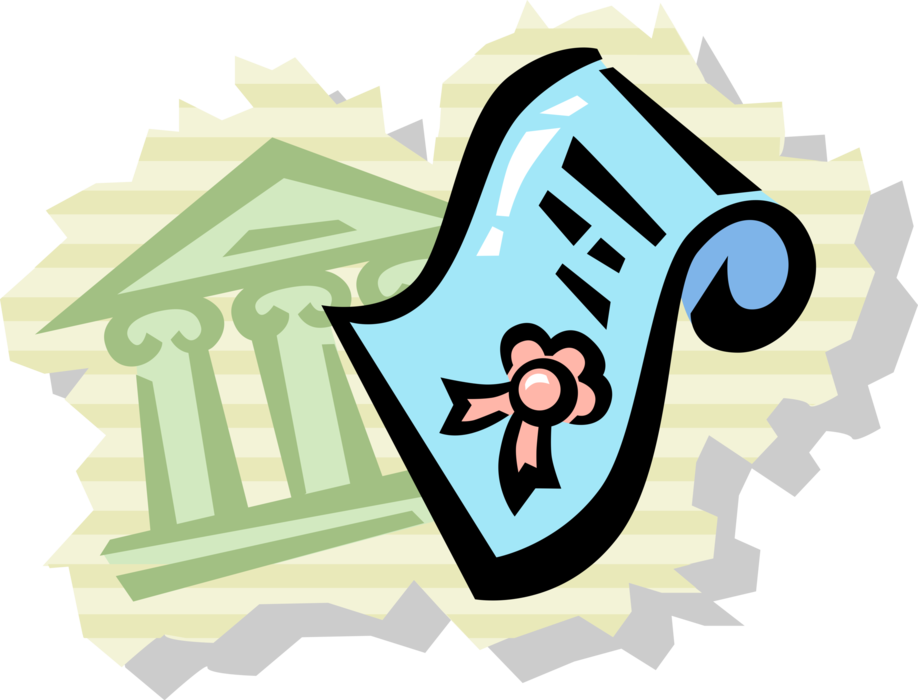 Vector Illustration of Mortgage Certificate with Financial Institution Bank Symbol