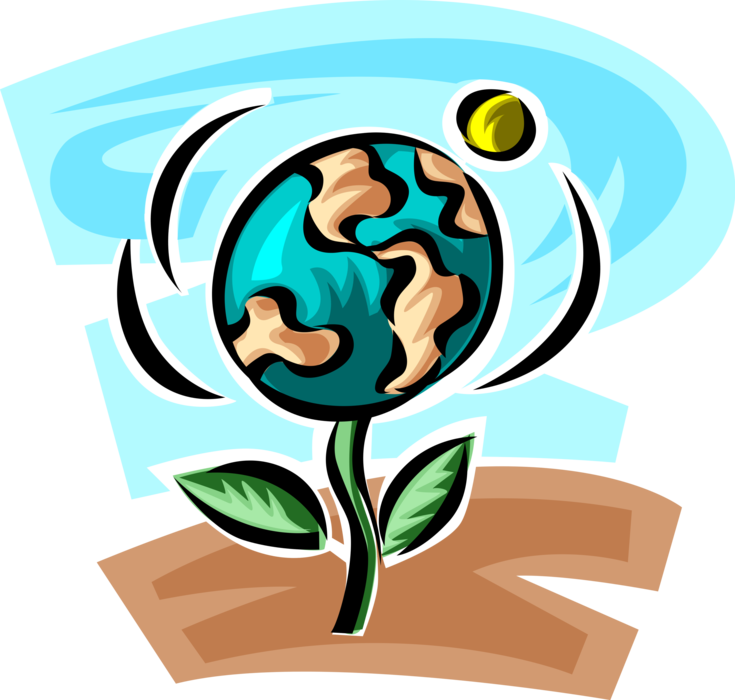 Vector Illustration of Planet Earth Ecology and Environmental Sustainability Botanical Flower
