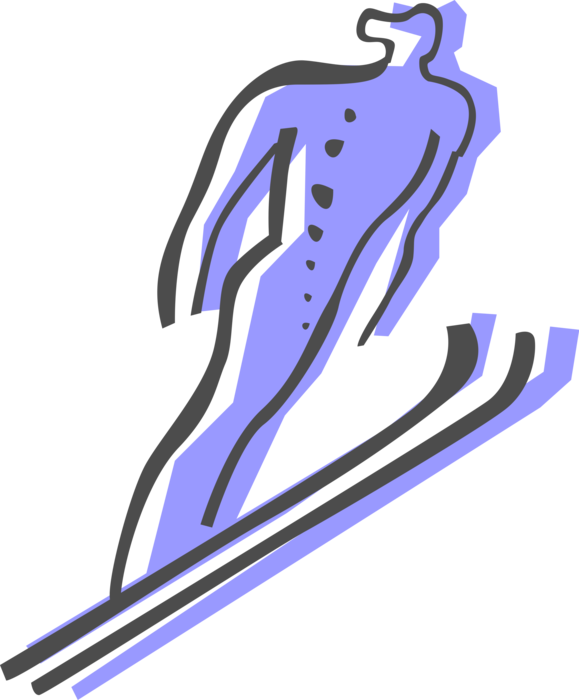 Vector Illustration of Alpine Ski Jumper Catches Some Air While Jumping