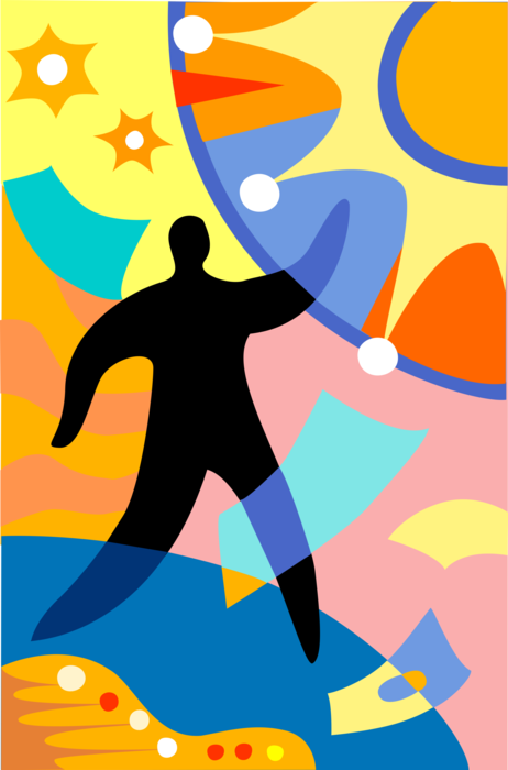 Vector Illustration of Accomplished Businessman Reaches for the Stars with Sunshine