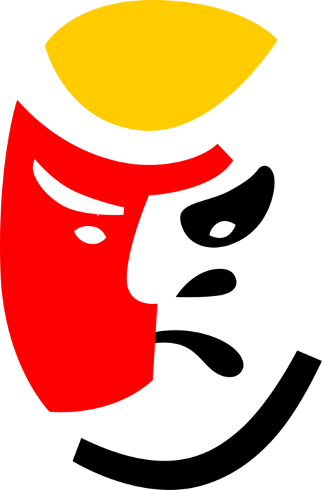 Vector Illustration of Traditional Noh Mask of Japanese Musical Drama Theatre or Theater