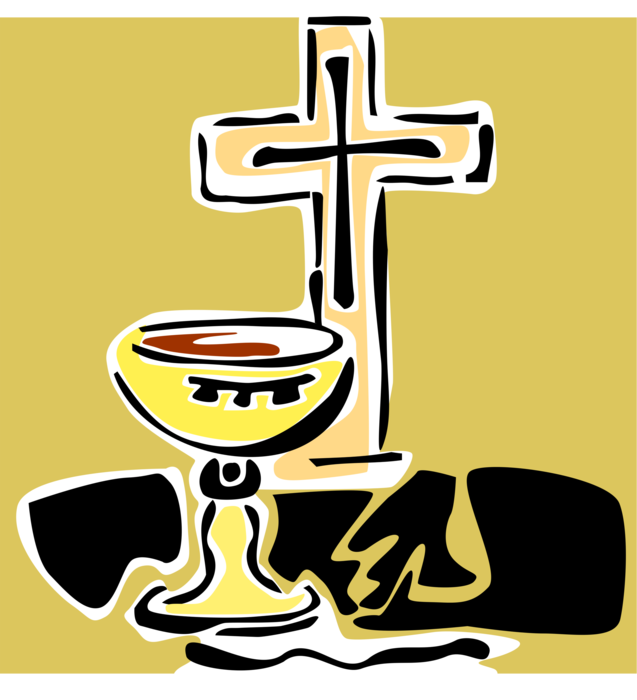 Vector Illustration of Christian Religion Crucifix Cross and Sacrament of Communion Chalice Cup