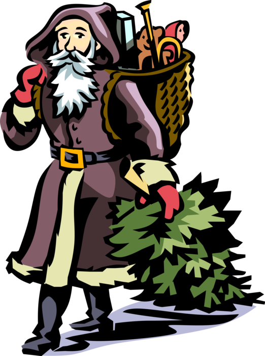 Vector Illustration of English Folkloric Tradition Father Christmas Personification of Christmas with Evergreen Tree