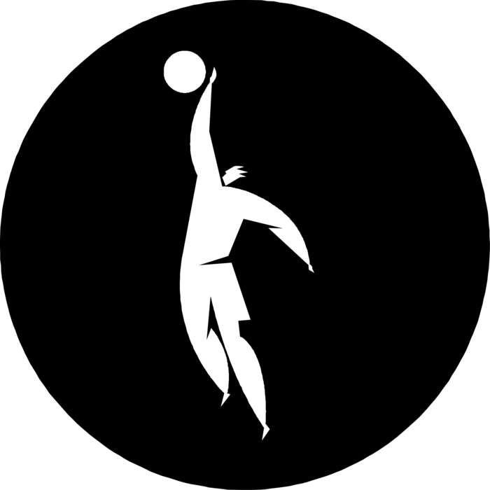 Vector Illustration of Sport of Basketball Game Player Takes Jump Shot at Net Hoop in Game