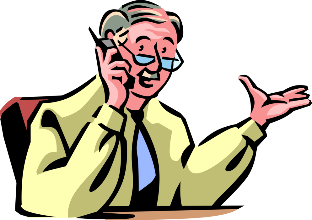 Vector Illustration of Experienced Businessman in Telephone Conversation on Mobile Cell Phone