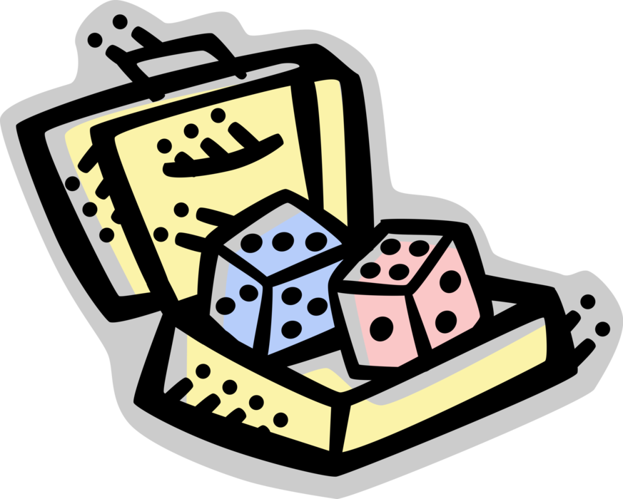 Vector Illustration of Business Briefcase with Dice used in Pairs in Casino Games of Chance or Gambling