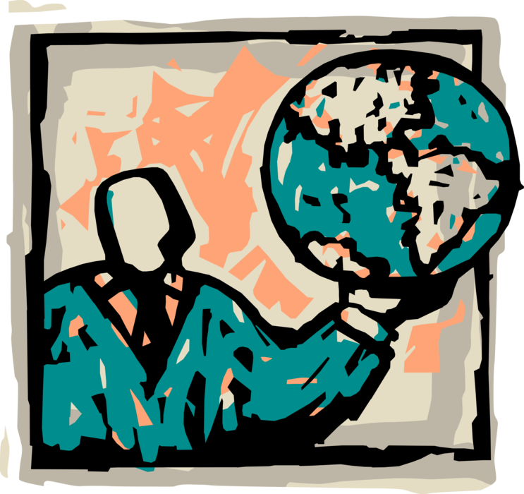 Vector Illustration of Businessman has World at Fingertips Plots Global Business Domination with Planet Earth