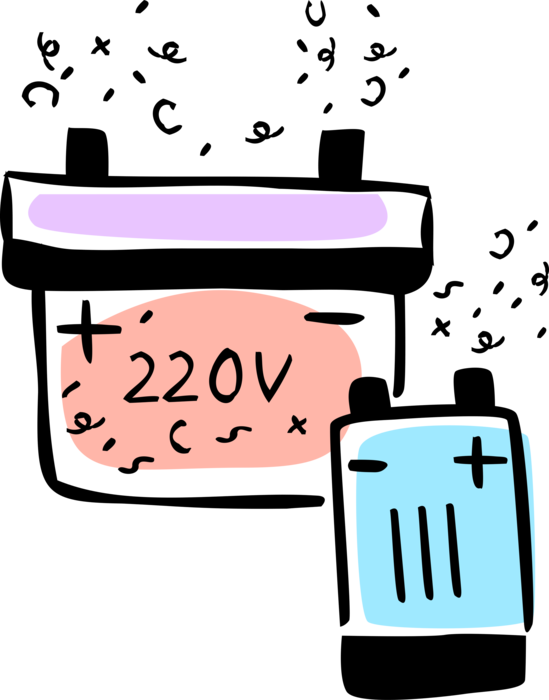 Vector Illustration of Electrical Energy Power Source Battery with 220 Volt Battery