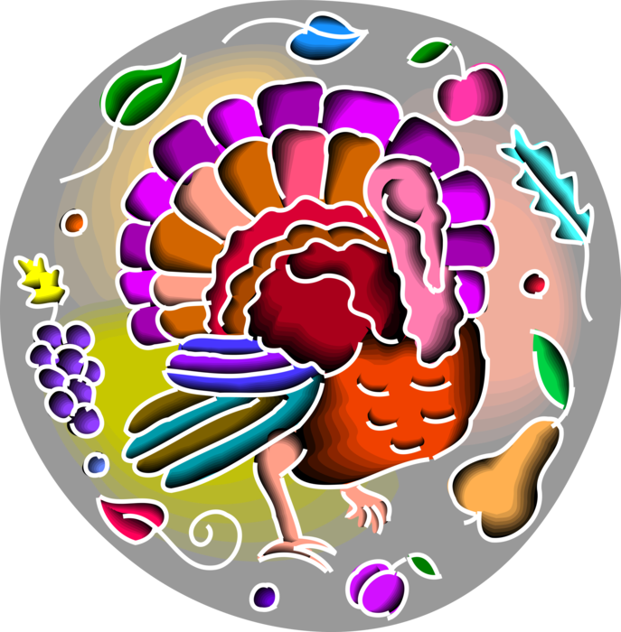 Vector Illustration of Domestic or Wild Turkey Christmas and Thanksgiving Traditional Dinner Animal