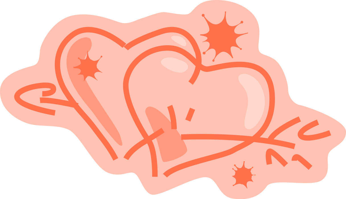 Vector Illustration of Valentine's Day Sentimental Two Love Hearts Intertwined as One with Cupid's Arrow