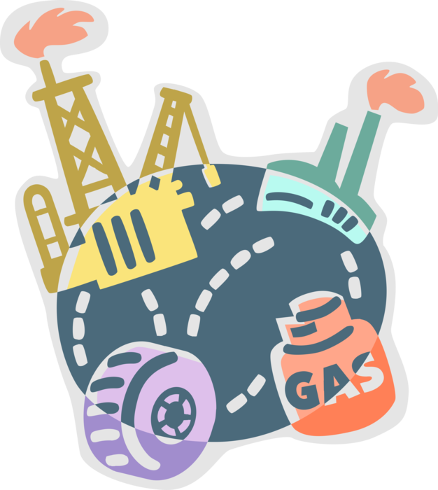 Vector Illustration of Petrochemical Industry Produces Chemicals from Oil and Natural Gas Raw Materials