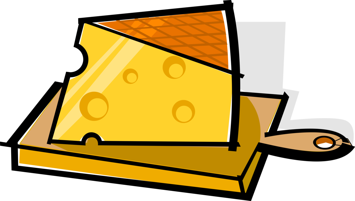 Vector Illustration of Dairy Cheese on Kitchen Cutting Board