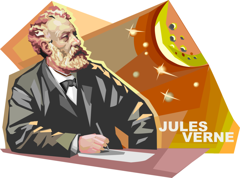 Vector Illustration of Jules Verne French Novelist, Poet, Playwright Wrote Adventure Novels