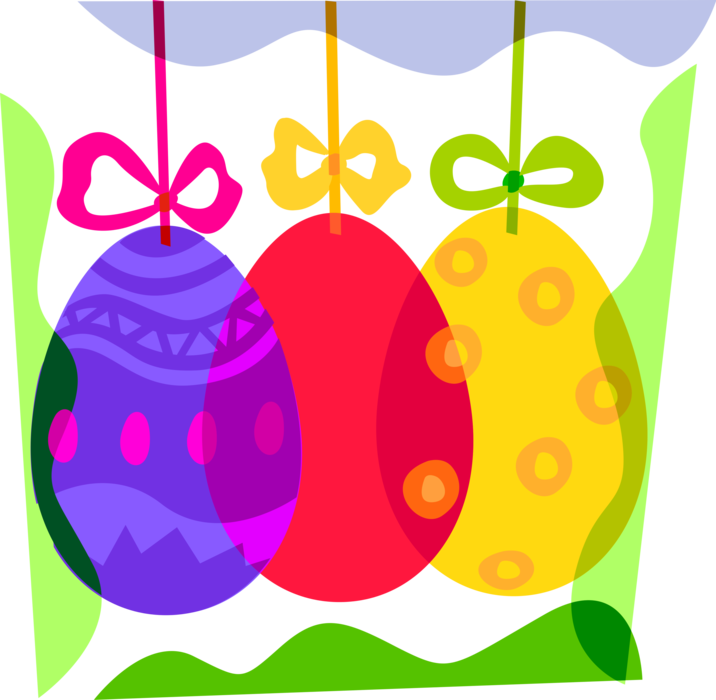 Vector Illustration of Decorated Colored Easter or Paschal Egg Ornament Decorations with Ribbon Bows