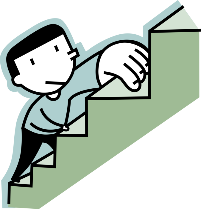 Vector Illustration of Man Climbing Stairs to Achieve Success