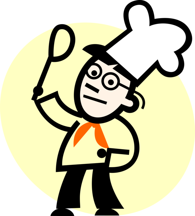 Vector Illustration of Culinary Cuisine Restaurant Chef with Spatula Spoon Prepares and Cooks Food