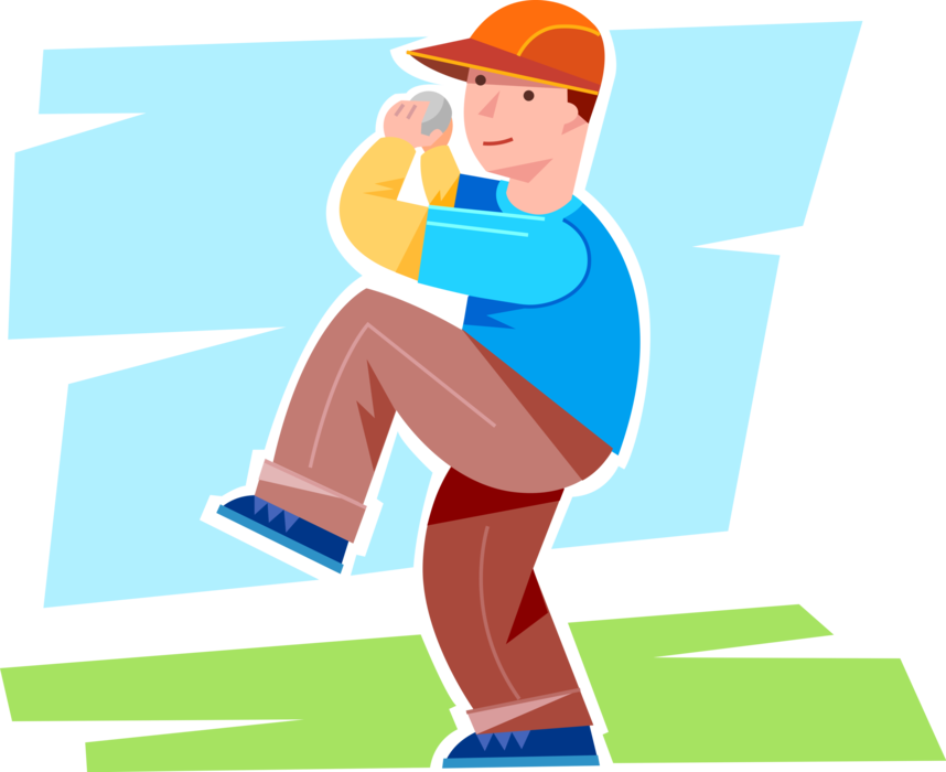 Vector Illustration of Young Boy Baseball Pitcher Winds Up to Pitch Baseball
