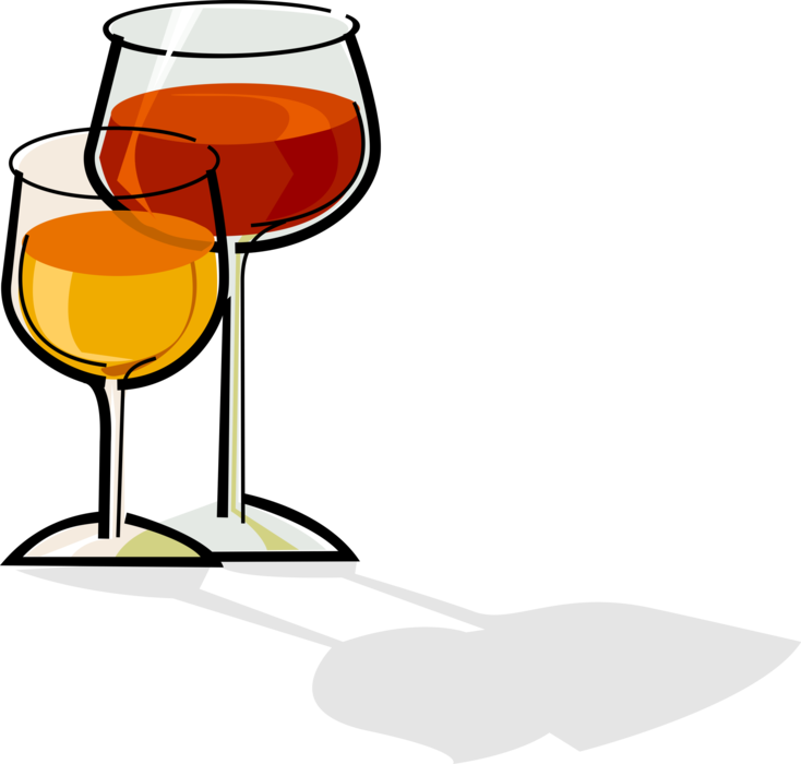 Vector Illustration of Glasses of Wine and Sherry Alcohol Beverage
