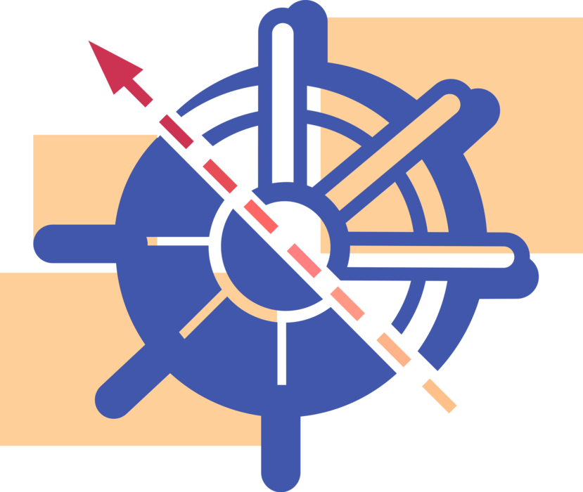 Vector Illustration of Ship's Helm Wheel or Boat's Wheel Steers Ship and Changes Vessel's Course